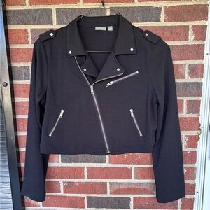 Black Moto cropped knit jacket Womens sz L Apt 9 zippers Stretch Apt 9 Goth Y2K